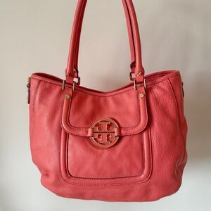 Tory Burch Coral Leather Tote Bag
